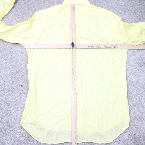 Canali Dress Shirt Mens Medium Yellow 100% Linen Long Sleeve Button Down - Picture 11 of 14